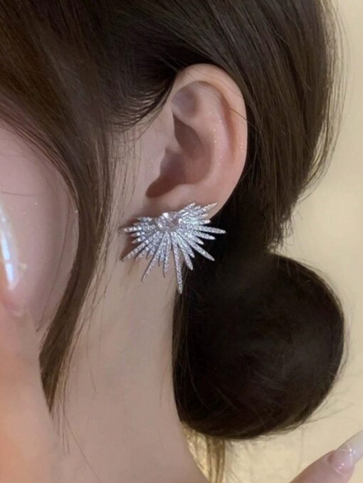 SHEIN 1pair Sparkling Wing - Shaped Earrings Full Of Rhinestone - Image 3