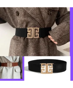 SHEIN 1pc Black High-End Gold Buckle Belt