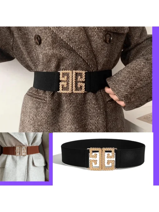 SHEIN 1pc Black High-End Gold Buckle Belt