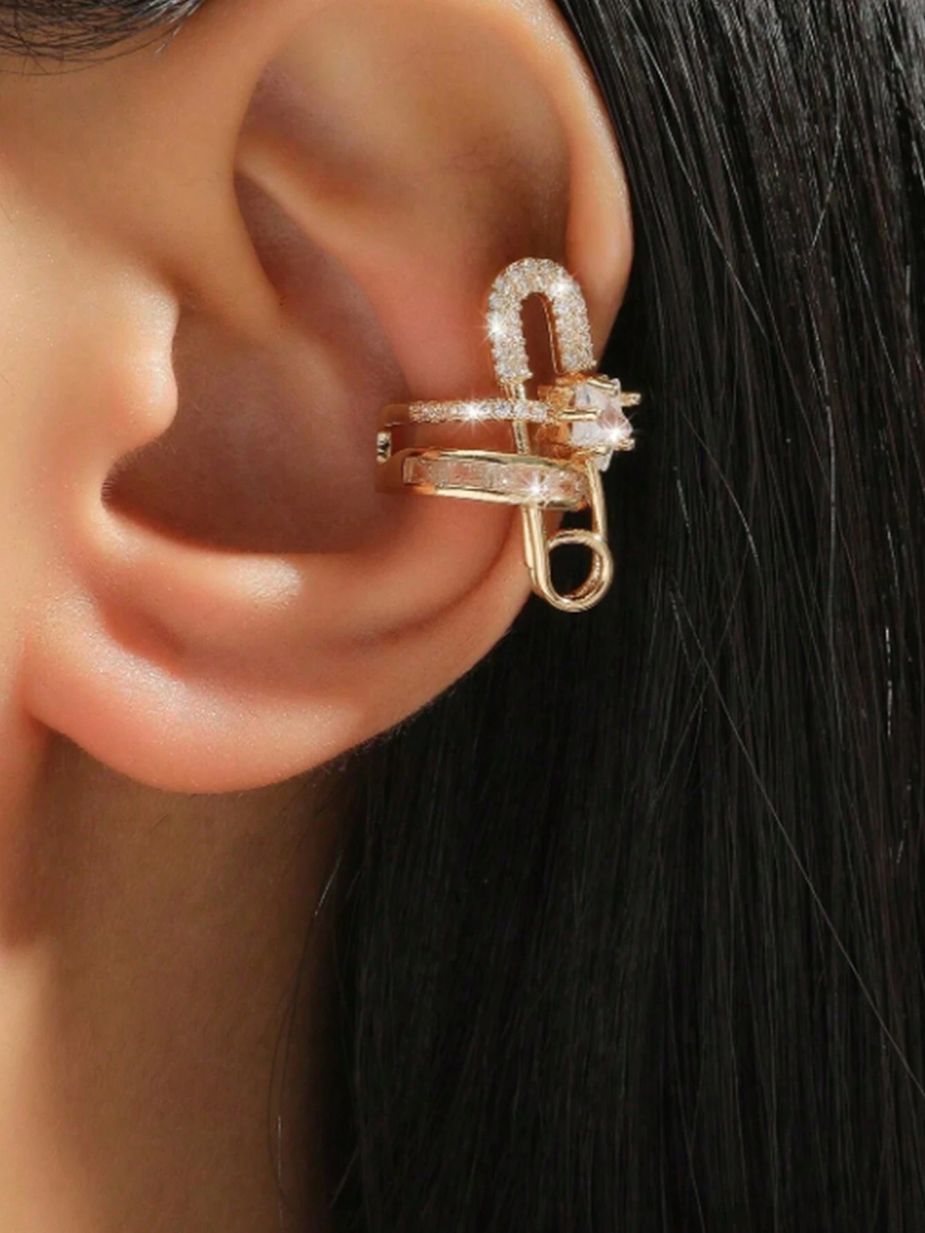 1pc Fashionable Personalized Ear Clip With Cubic Zirconia