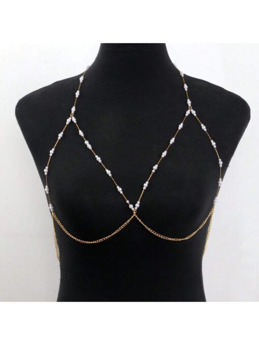 1pc Pearl Bikini Chest Chain. Imitation Of Pearl Chest Chain - Image 2