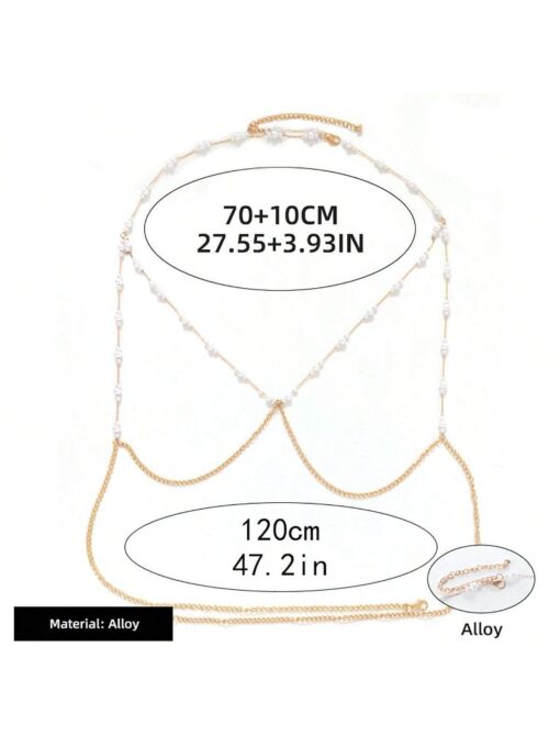 1pc Pearl Bikini Chest Chain. Imitation Of Pearl Chest Chain - Image 3