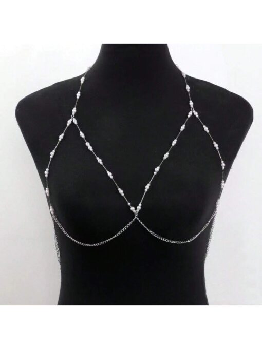 1pc Pearl Bikini Chest Chain. Imitation Of Pearl Chest Chain - Image 4