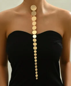 SHEIN 1pc Stylish Geometrical Circular Shaped Graduated Pendant Long Necklace