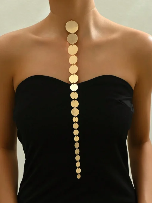 SHEIN 1pc Stylish Geometrical Circular Shaped Graduated Pendant Long Necklace