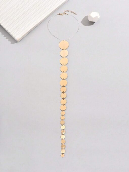 SHEIN 1pc Stylish Geometrical Circular Shaped Graduated Pendant Long Necklace - Image 2