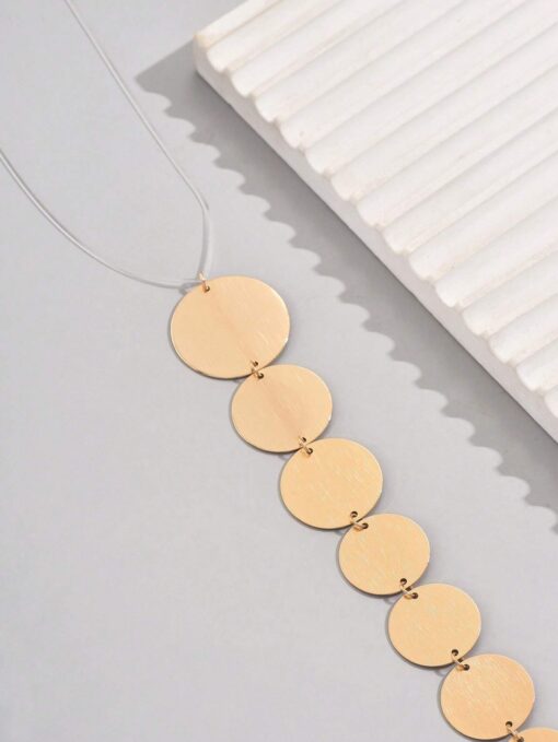 SHEIN 1pc Stylish Geometrical Circular Shaped Graduated Pendant Long Necklace - Image 3