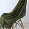 SHEIN 1pc Women Plus Size Thin Fringed Green Shawl, Elegant