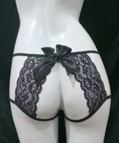SHEIN 1pc Women's Black Lace Bow Knot Sexy Low-Waist T-Back Thong Panties