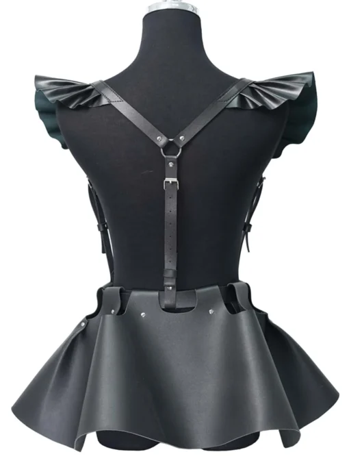 SHEIN 1pc Women's Pu Leather Skirt With Ruffle Hem, Gothic Style Waist & Shoulder Belt - Image 2