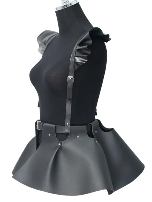 SHEIN 1pc Women's Pu Leather Skirt With Ruffle Hem, Gothic Style Waist & Shoulder Belt - Image 3