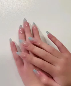SHEIN 24pcs/Set Short Gradient Sky Blue Press On Nails
