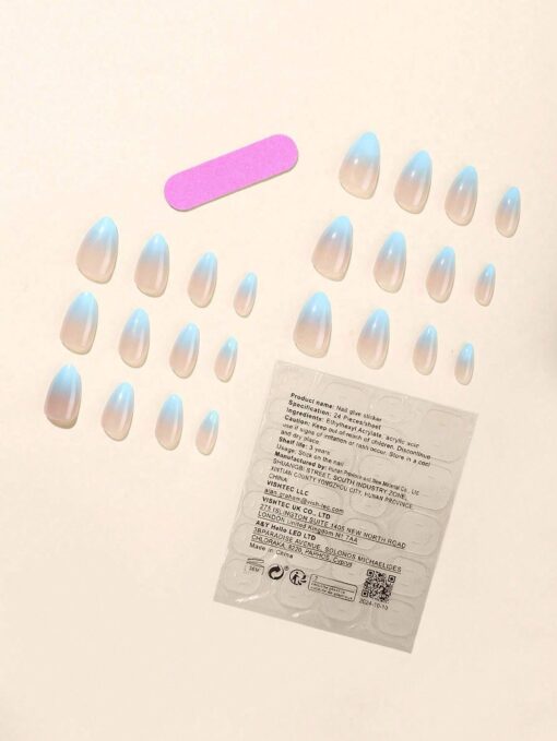 SHEIN 24pcs/Set Short Gradient Sky Blue Press On Nails - Image 2
