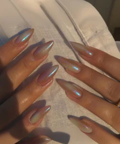 SHEIN 24pcs Long Stiletto Nails European Iridescent Mermaid Effect