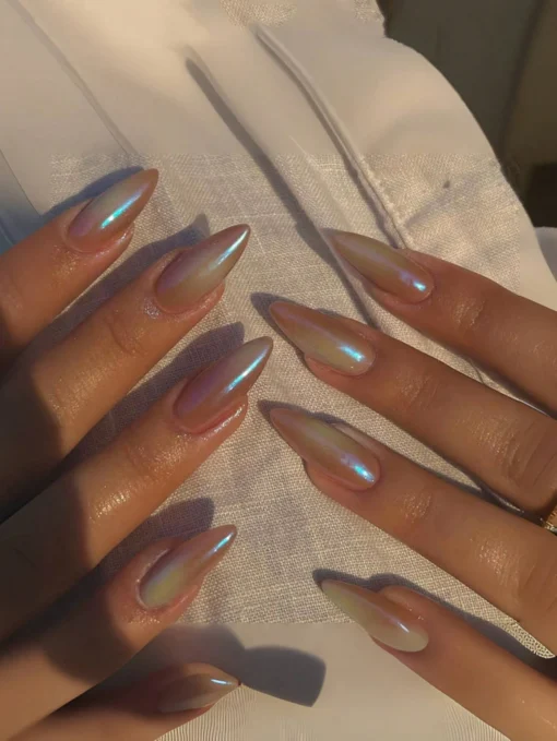 SHEIN 24pcs Long Stiletto Nails European Iridescent Mermaid Effect