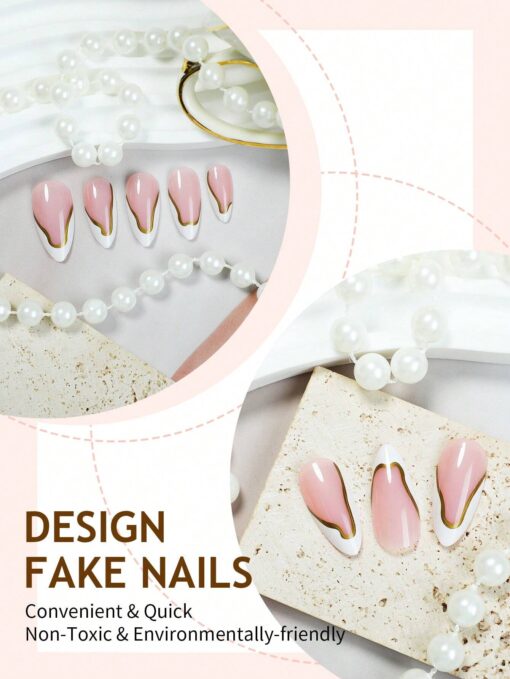 SHEIN 24pcs Medium Almond Press On Nails With Red French - Image 3