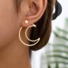 SHEIN 2 Pieces/Set Of Light Luxury Star Moon Style Hollow Metal Design