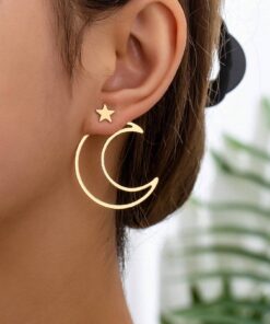 SHEIN 2 Pieces/Set Of Light Luxury Star Moon Style Hollow Metal Design