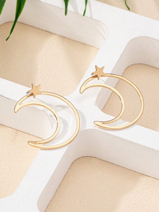 SHEIN 2 Pieces/Set Of Light Luxury Star Moon Style Hollow Metal Design - Image 2