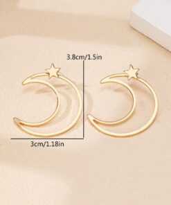 SHEIN 2 Pieces/Set Of Light Luxury Star Moon Style Hollow Metal Design