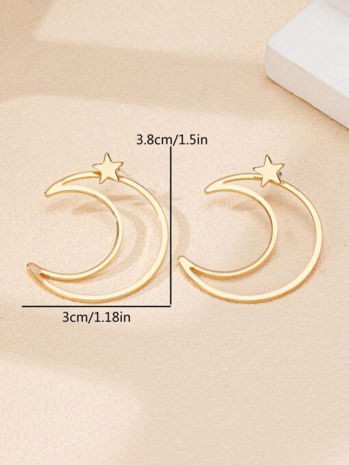 SHEIN 2 Pieces/Set Of Light Luxury Star Moon Style Hollow Metal Design