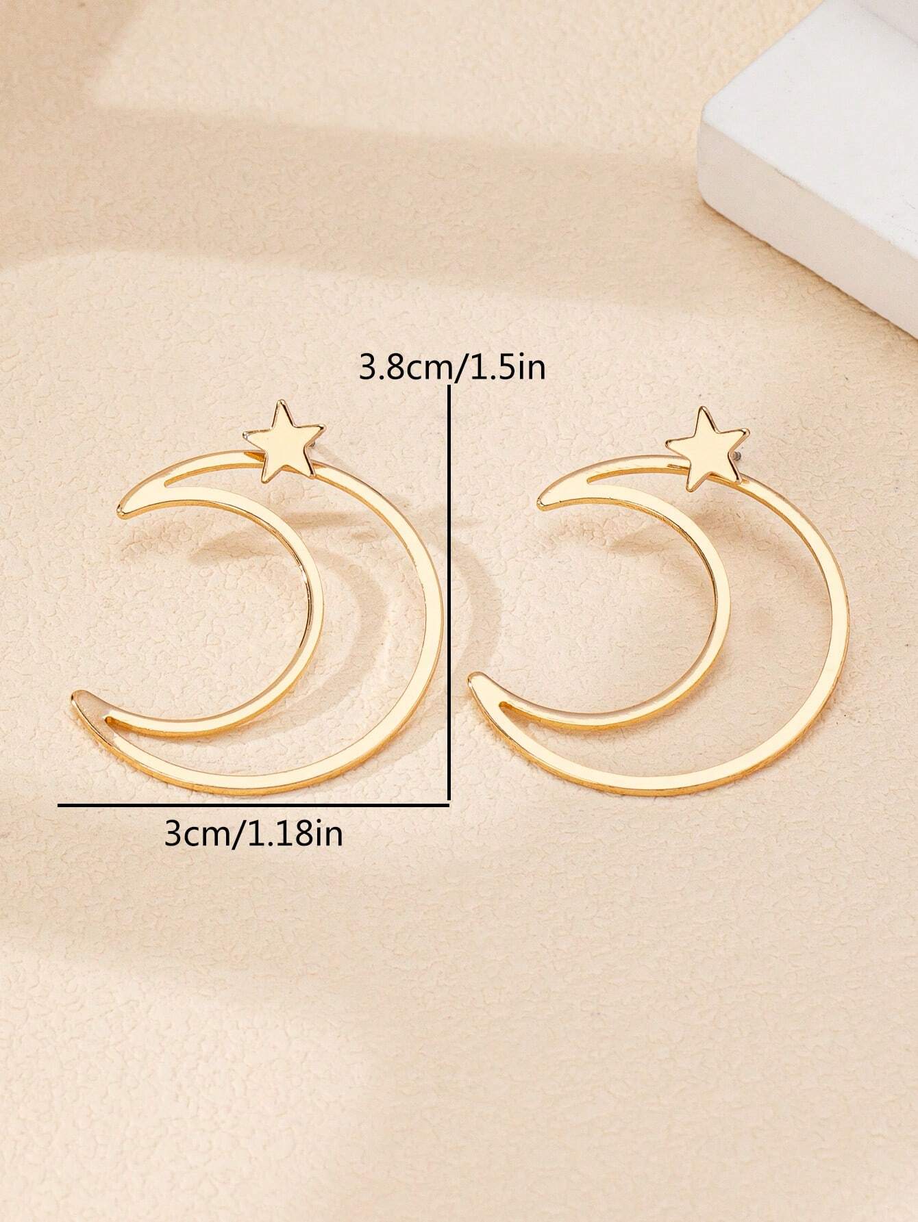 SHEIN 2 Pieces/Set Of Light Luxury Star Moon Style Hollow Metal Design