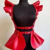 SHEIN 2pcs Punk Style Women Solid Frill Mini Skirt With Silver Rivet Decor