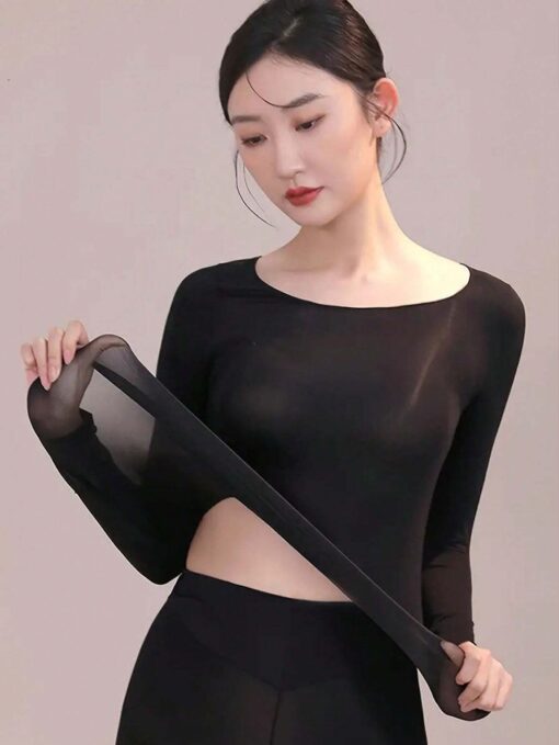 SHEIN 2pcs Seamless Moisturizing Quick Dry Undergarments, Soft & Comfy Long Sleeve - Image 2