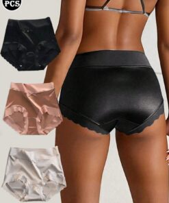 SHEIN 3pcs/Set Vintage Satin Antimicrobial Mulberry Silk High Waist