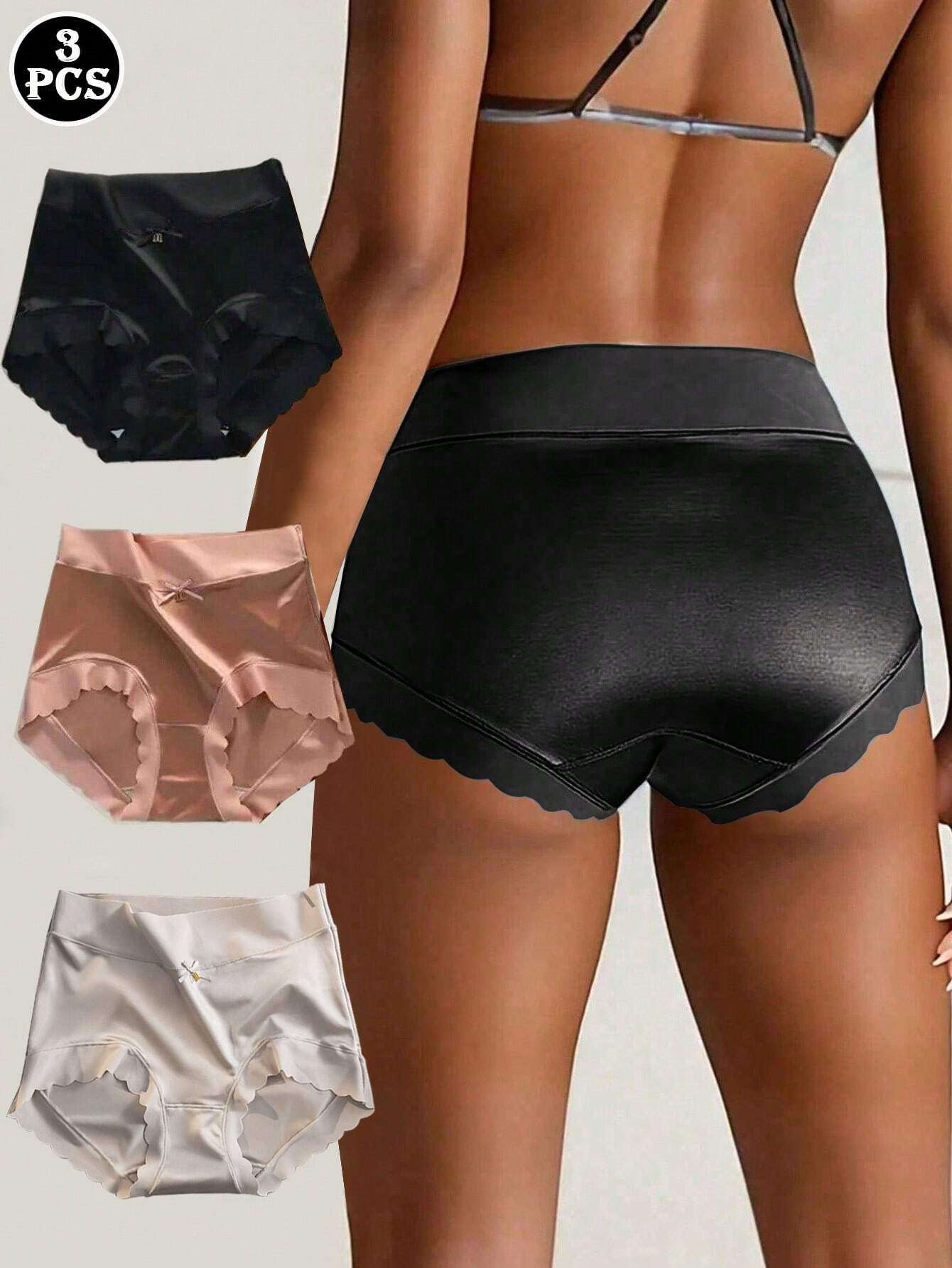 SHEIN 3pcs/Set Vintage Satin Antimicrobial Mulberry Silk High Waist