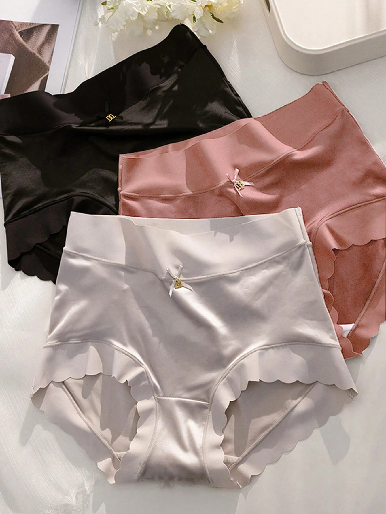 SHEIN 3pcs/Set Vintage Satin Antimicrobial Mulberry Silk High Waist - Image 2