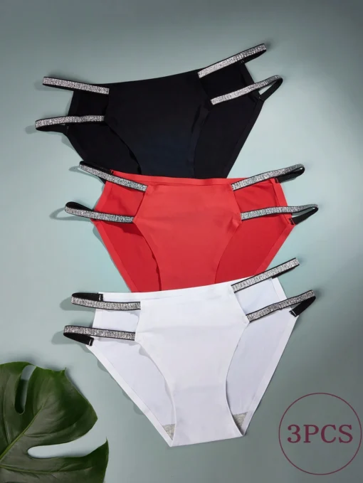 SHEIN 3pcs/set Women's Low-rise Triangle Brief With Glossy Woven Band