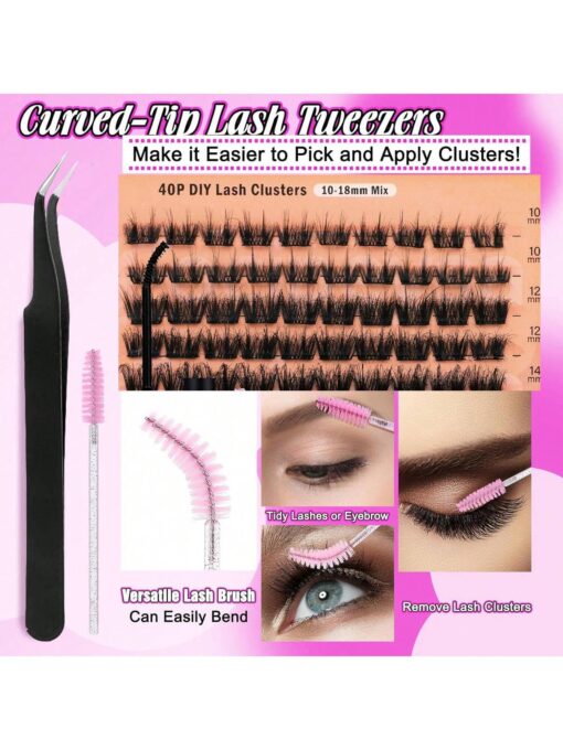 SHEIN 40D 60D 80D DIY Eyelash Extension Kit, Glue, Tweezers, Brush, Remover - Image 3
