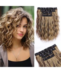 shein 4pcs Short Water Wave Curly Fluffy Hair Extensions Clip-In Hair