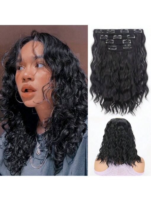 shein 4pcs Short Water Wave Curly Fluffy Hair Extensions Clip-In Hair - Image 6