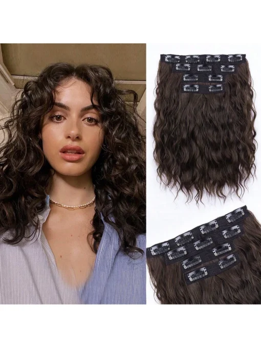 shein 4pcs Short Water Wave Curly Fluffy Hair Extensions Clip-In Hair - Image 7