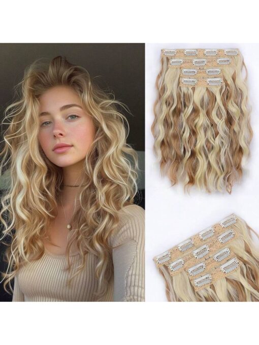 shein 4pcs Short Water Wave Curly Fluffy Hair Extensions Clip-In Hair - Image 8