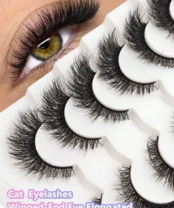 SHEIN Asiteo 7 Pairs Cat-Eye Faux Mink Eyelashes Curled Winged Natural