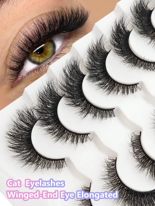 SHEIN Asiteo 7 Pairs Cat-Eye Faux Mink Eyelashes Curled Winged Natural