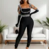 SHEIN Fashionable Slim Fit Rhinestone Embellished Jumpsuit, Versatile Style