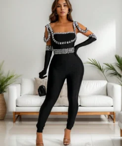 SHEIN Fashionable Slim Fit Rhinestone Embellished Jumpsuit, Versatile Style
