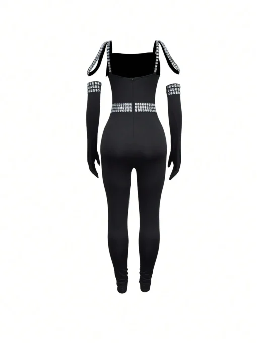SHEIN Fashionable Slim Fit Rhinestone Embellished Jumpsuit, Versatile Style - Image 3