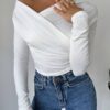 SHEIN Firerie Women's Solid Color Asymmetrical Collar Wrap T-Shirt