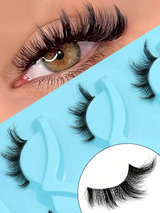 SHEIN GROINNEYA 3 Pairs Cat Eye Eyelashes Fox Eye Lashes Faux