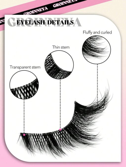 SHEIN GROINNEYA 3 Pairs Cat Eye Eyelashes Fox Eye Lashes Faux - Image 3