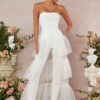 SHEIN L'Amorae Tiered Ruffle Mesh Overlay Tube Jumpsuit