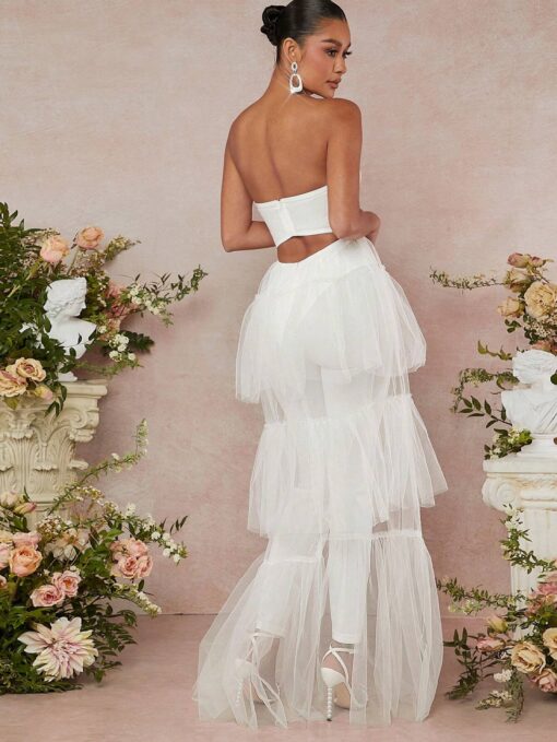 SHEIN L'Amorae Tiered Ruffle Mesh Overlay Tube Jumpsuit - Image 2