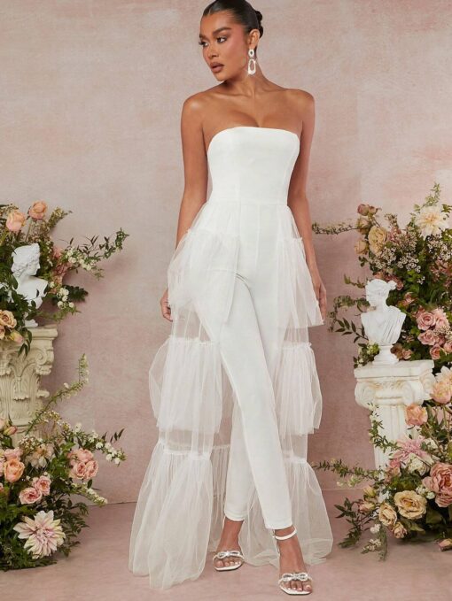 SHEIN L'Amorae Tiered Ruffle Mesh Overlay Tube Jumpsuit - Image 3