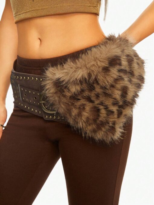 ROMWE J-Fashion 1pc Women's Brown Leopard Print Fluffy Decorative Western Style Bel - Image 2