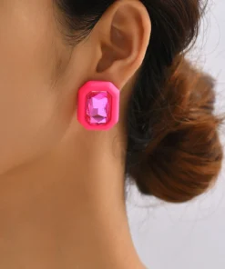 SHEIN Rhinestone Decor Geometric Stud Earrings
